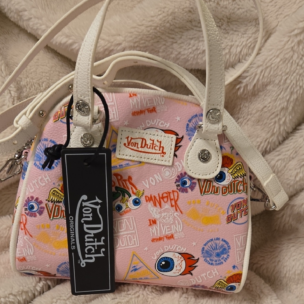 Von Dutch Pink and White Mini Bag Playful Design